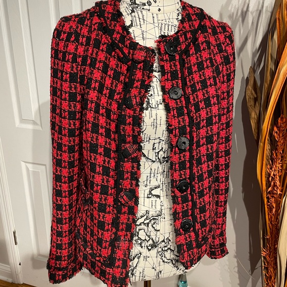 Wool Tweed Textured Houndstooth Plaid print Tomboy Preppy Work Fall Winter VGT - Picture 4 of 9